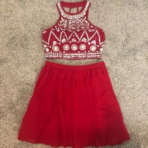 Red Macy’s sequined dress